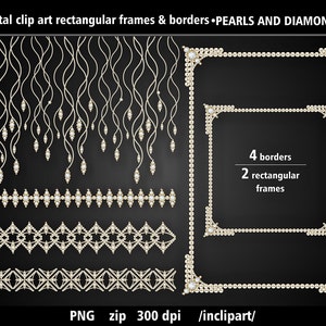 Satz von Perle und Diamant-Rahmen und Grenzen mit einem Hauch von gold ClipArt. Digitaler Download.  Instant-Download im PNG-Format. Geschäftliche Nutzung