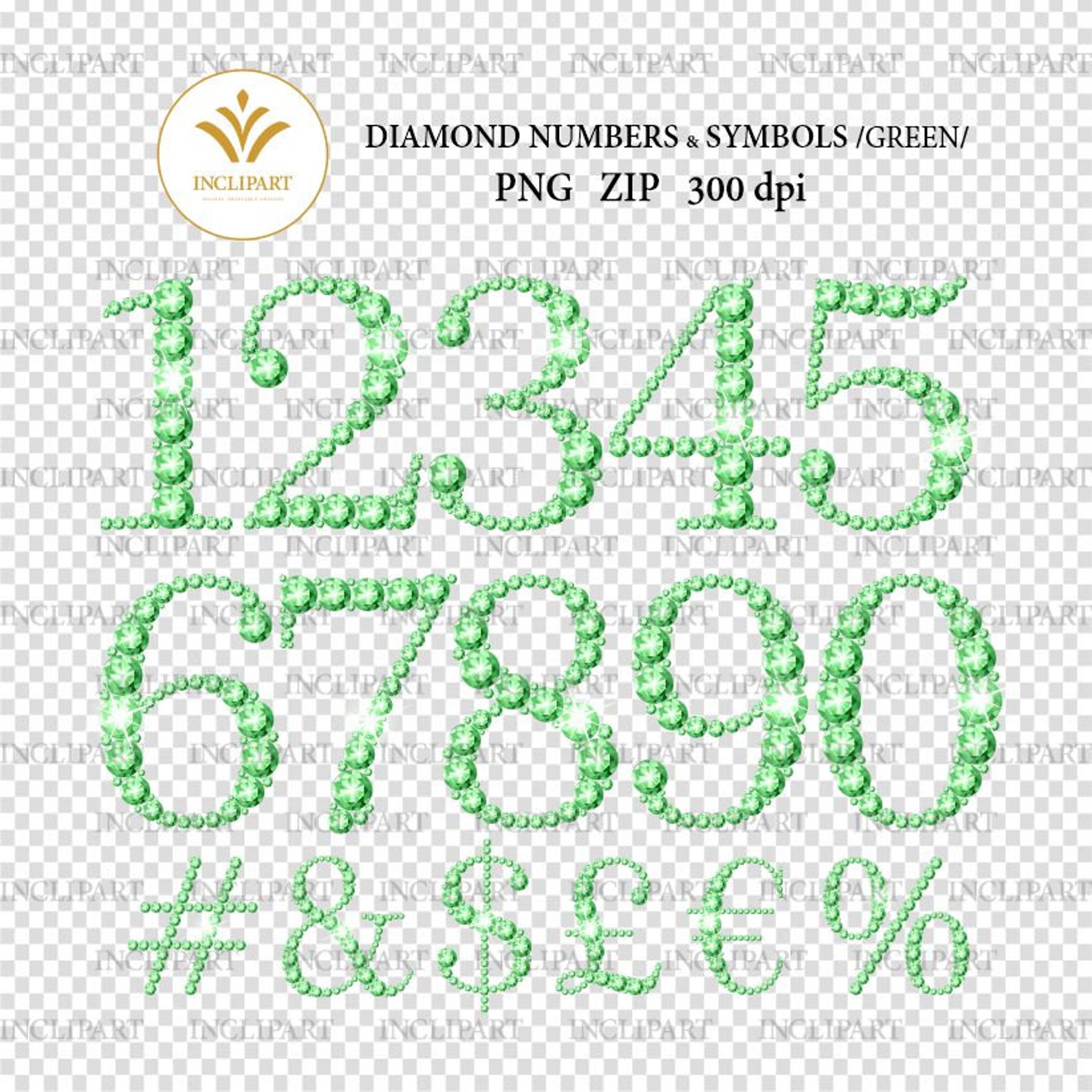 Diamond Numbers Clipart. Emerald Green Rhinestone Gem Numbers Etsy UK