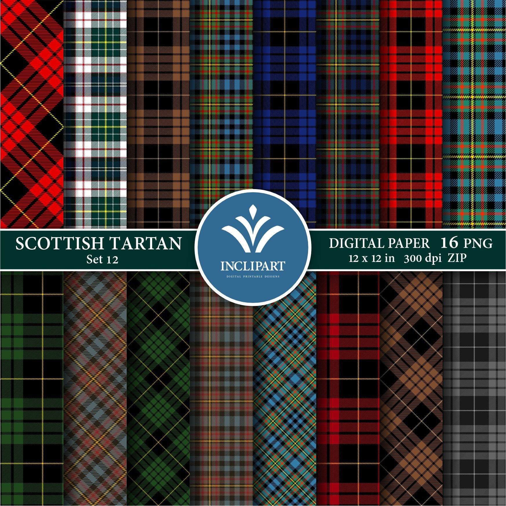 Tartan Digital Paper Digital Clipart. Scottish Plaid, Tartan PNG Files ...
