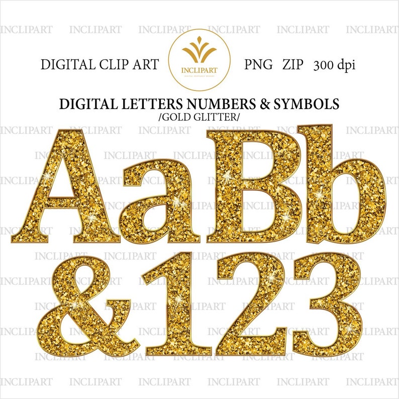Gold Glitter Alphabet Digital Clipart PNG File Format. Letters and ...