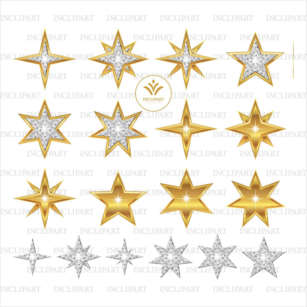 Gold Stars, Gold Glitter, Star Digital, Stars Clip Art Instant Download  CA023 