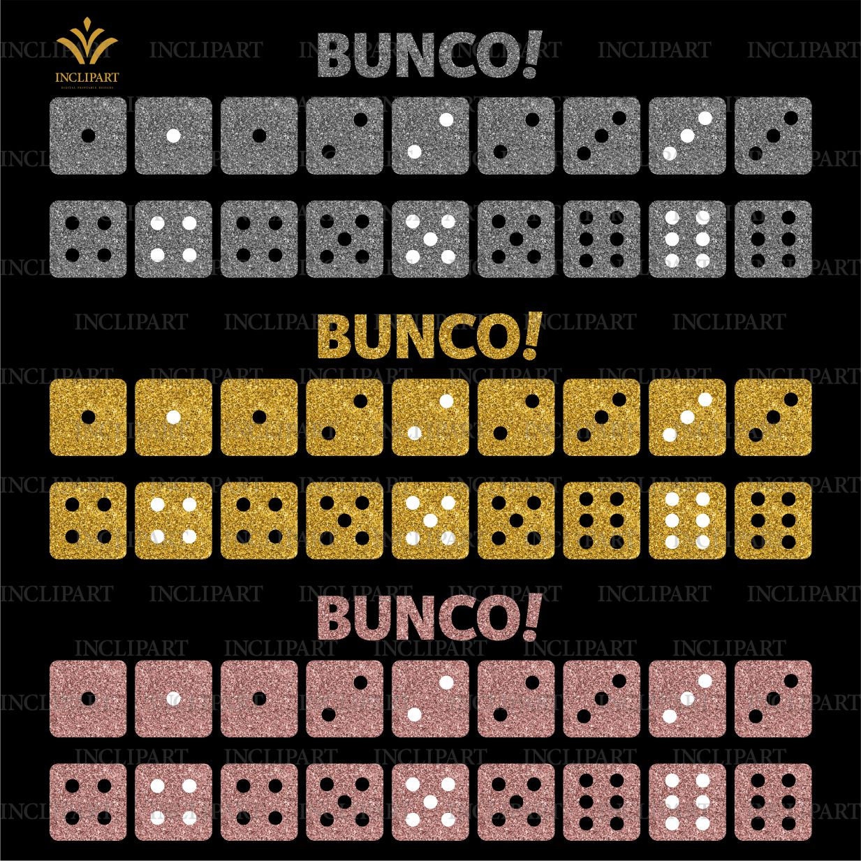 Dice Bunco Digital Clipart PNG File Format. Glitter Silver Etsy India
