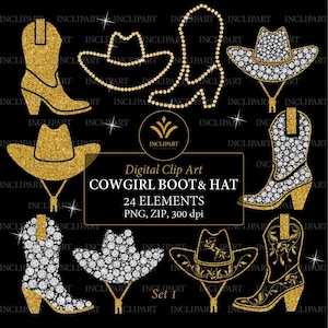 CowGirl Boot Clipart. CowBoy Hut Clipart. Digitale Diamant westlichen Clipart. Hochzeit-Party-Clipart. Sofortiger Download. PNG-Format. Geschäftsnutzung