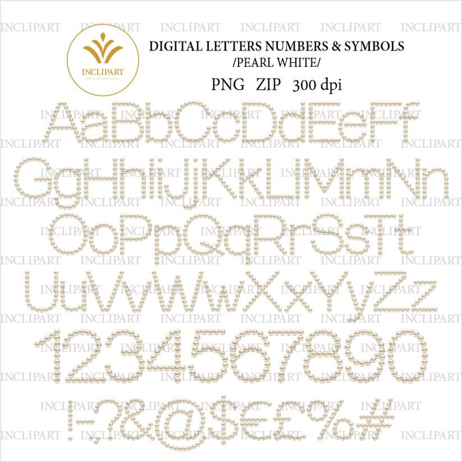 Pearl Letters and Numbers Digital Alphabet Clip Art in PNG File Format ...
