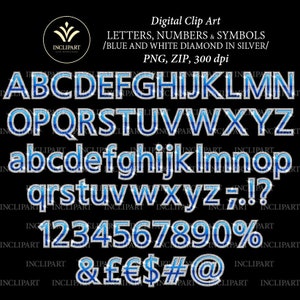 Blue, Diamond and Silver Alphabet and Numbers PNG Clipart. Rhinestone ...