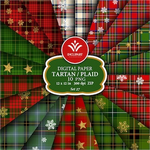 Weihnachten Tartan Digitale Papier Clipart PNG. Schottenkaro, Tartan Clipart. Nahtloser Hintergrund digitales Papier. Druckbare. Sofortiger Download.
