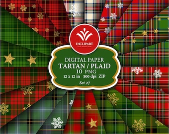 Christmas Tartan Digital Paper clipart PNG. Scottish plaid, tartan clipart. Seamless background digital paper. Printable. Instant download.