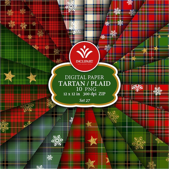 Christmas Tartan Digital Paper clipart PNG. Scottish plaid, tartan clipart. Seamless background digital paper. Printable. Instant download.