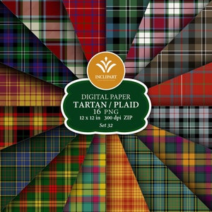 Tartan numérique papier clipart format de fichier PNG. Plaid écossais, clipart tartan. Papier numérique de fond sans soudure. Imprimable. Téléchargement instantané