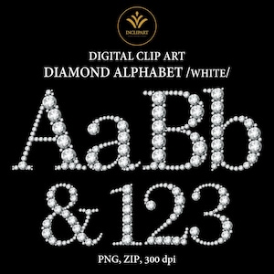 Imágenes prediseñadas de letras y números de diamantes en formato PNG. Imágenes prediseñadas de letras y números de diamantes blancos y gemas digitales. Descarga instantánea, formato PNG