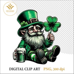 Leprechaun and Shamrock, St. Patrick&#39;s Day, PNG file, sublimation clip art, printable  digital download. Irish clip art, 1 PNG file.