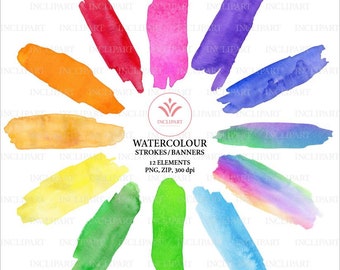 Clipart Watercolor strokes banners. Digital hand painted strokes, banners, background clip art. Instant download in PNG format.