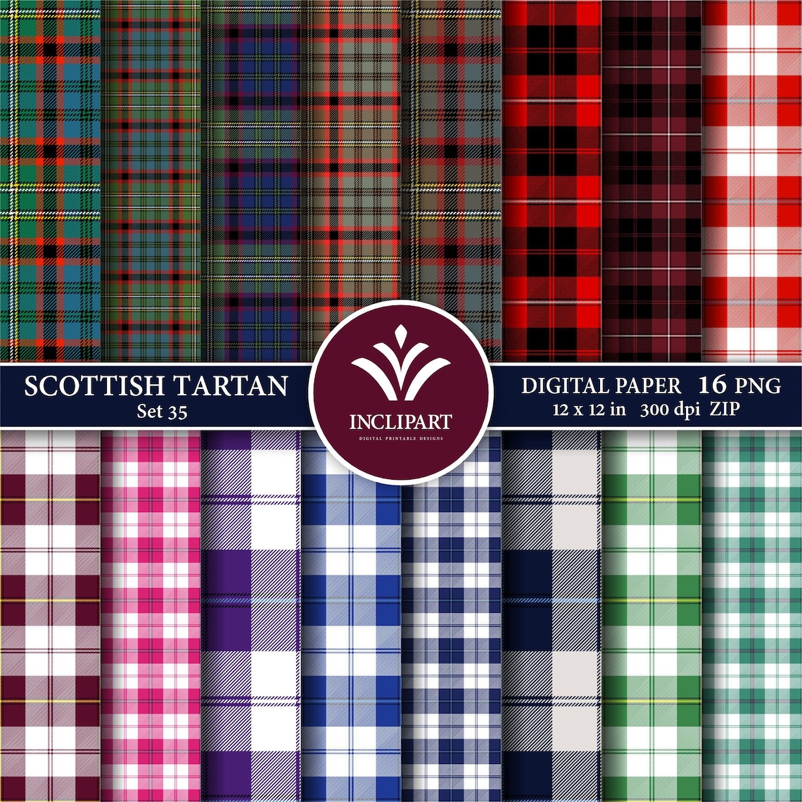 Tartan Digital Paper Clipart PNG File Format. Cunningham Tartan ...