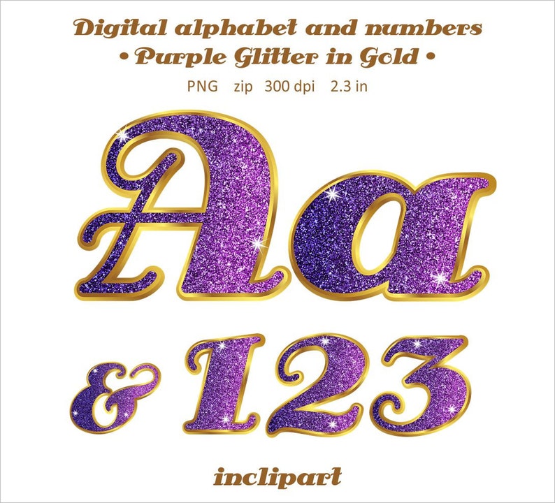glitter alphabet clipart letters and numbers digital clip
