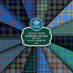 Blau, grün Tartan digitales Papier Clipart PNG Dateien. Nahtloser Hintergrund digitalem Papier. Schottenkaro Clipart. Druckbar. Sofortiger Download.