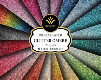 Glitter Ombre Digital Paper Clip Art. Set of 20 JPG glitter backgrounds / digital papers. Printable. Instant download. Business use