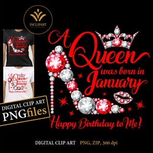 A Queen was born in January digital clipart PNG format. Birthday party clip art. Ladies party, high heel, crown clipart. Instant download.