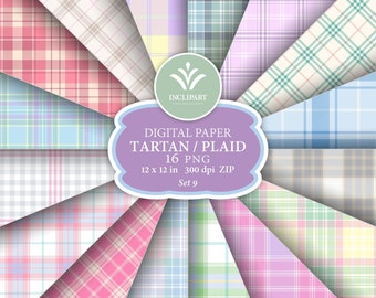 Pastel coloursTartan Digital Paper clipart PNG files. Scottish plaid clipart. Seamless background digital paper. Printable. Instant download