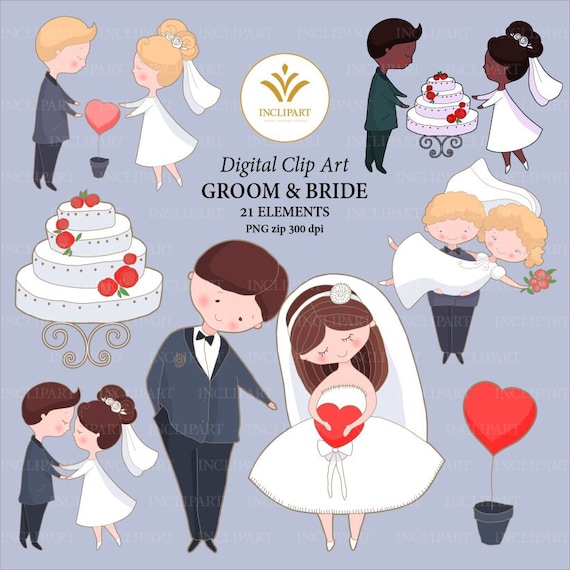 Wedding Bride Groom Clipart Wedding Clip Art Set Wedding Etsy