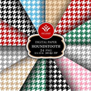 Houndstooth abstrait motif géométrique papier numérique. Ensemble de 24 images clipart d’arrière-plan abstraites PNG transparentes. PNG imprimable, téléchargement instantané.