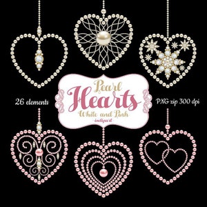 Perle Herz Clipart. Hochzeit, Valentinstag Dekoration clip Kunst 20 funkeln Perle und Diamant-Herzen. Digitaler Download PNG. Geschäftliche Nutzung.