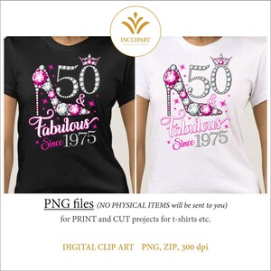 50 en fantastisch. 50e verjaardag digitale clipart PNG-indeling. Damesfeest, wit/zilveren en roze png-bestanden met hoge hak. Afdrukbare sublumatie. afbeelding 4