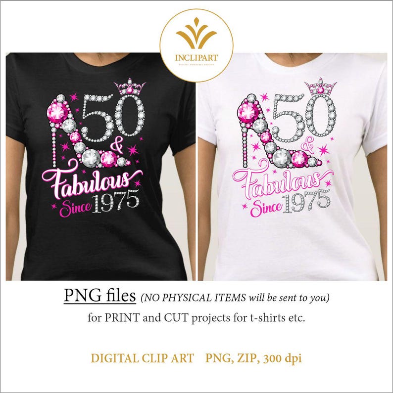 50 en fantastisch. 50e verjaardag digitale clipart PNG-indeling. Damesfeest, wit/zilveren en roze png-bestanden met hoge hak. Afdrukbare sublumatie. afbeelding 4
