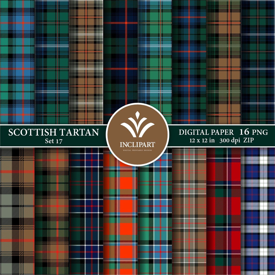 Tartan Digital Paper Clipart PNG File Format. Urquhart, Sinclair Tartan ...