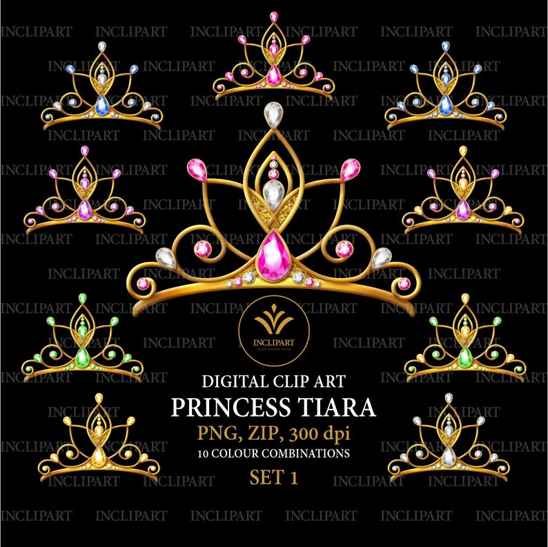 Princess Tiara Crown PNG Digital Clipart. Gold and Diamonds | Etsy