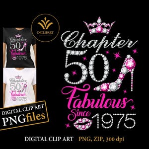 Kapitel 50, 55 Fabful seit 1975, digitaler Download im Dateiformat PNG. 50. Geburtstag digitale Clipart. Damen-Party, weiß, rosa, hoher Absatz.
