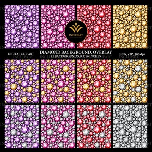 Fond de diamant, clipart de superposition PNG, format de fichier JPG 8 x 10 po. Diamants violets, roses, rouges, or, blancs. Téléchargement instantané. Utilisation commerciale