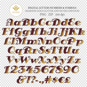 Glitter Alphabet Clipart. Letters and Numbers Digital Clip Art. Maroon ...