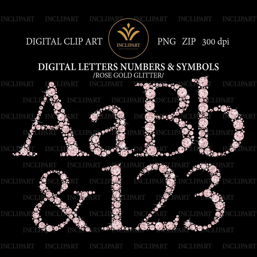 Clipart Rhinestone Rose Gold Diamond Letters Numbers. - Etsy