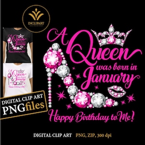 En enero nació una reina, clipart digital en formato PNG. Clip art de fiesta de cumpleaños. Fiesta de damas, tacones altos, corona. Descarga instantánea.