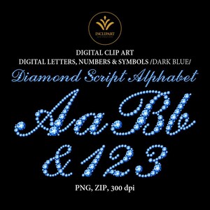 Écriture alphabet diamant. Numérique PNG Lettres, chiffres et symboles Clip Art. Gemme bleu foncé, clipart lettres strass. Téléchargement instantané.
