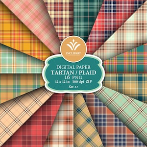 Paleta retro Tartan Digital Paper imágenes prediseñadas archivos. Cuadros escoceses, imágenes prediseñadas comprobadas. Fondo sin costuras. Imprimible. Descarga instantánea.