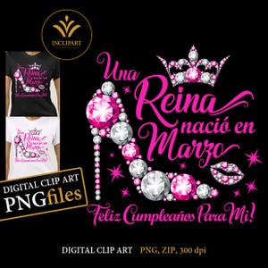 Una Reina nacio en Marzo / clipart numérique au format PNG. Image clipart fête d'anniversaire. Fête des dames, talon haut, clipart couronne. Téléchargement instantané.