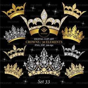 Clipart de corona PNG. Oro, blanco. Damas, coronas nupciales clipart. Clipart de moda. Boda, clipart de fiesta. Descarga instantánea. Uso comercial