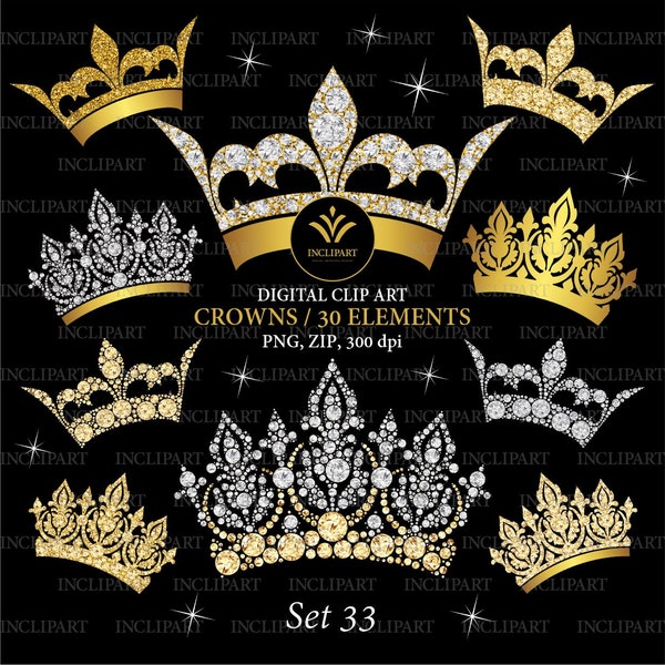 Crown clipart PNG. Gold, white. Ladies, bridal crowns clipart. Fashion clipart. Wedding, party clipart. Instant download. Business use