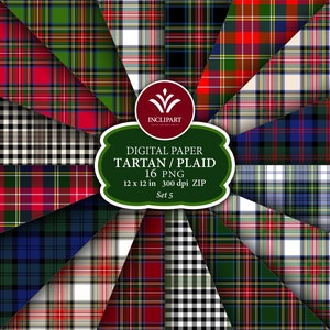 Tartan Digital Paper clipart. Cuadros escoceses, imágenes prediseñadas de tartán. Papel digital de fondo sin costuras. Imprimible. Descarga instantánea. Uso comercial