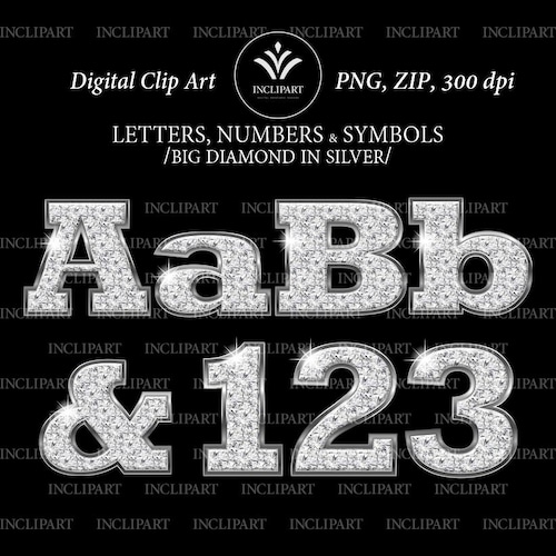 Diamond in Gold Numbers Letters Clipart PNG File Format. - Etsy