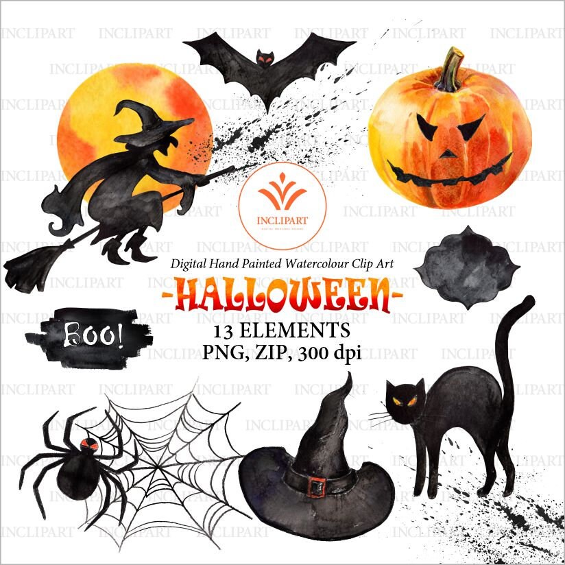 Halloween clip art. Hand painted watercolour Halloween | Etsy