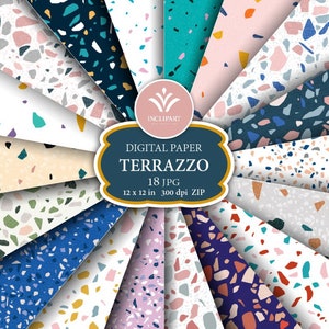 Papier numérique Terrazzo. Ensemble de 18 JPG terrazzo, pierre, résumé fonds sans couture clip art. Imprimable. JPG Téléchargement instantané. Utilisation des entreprises