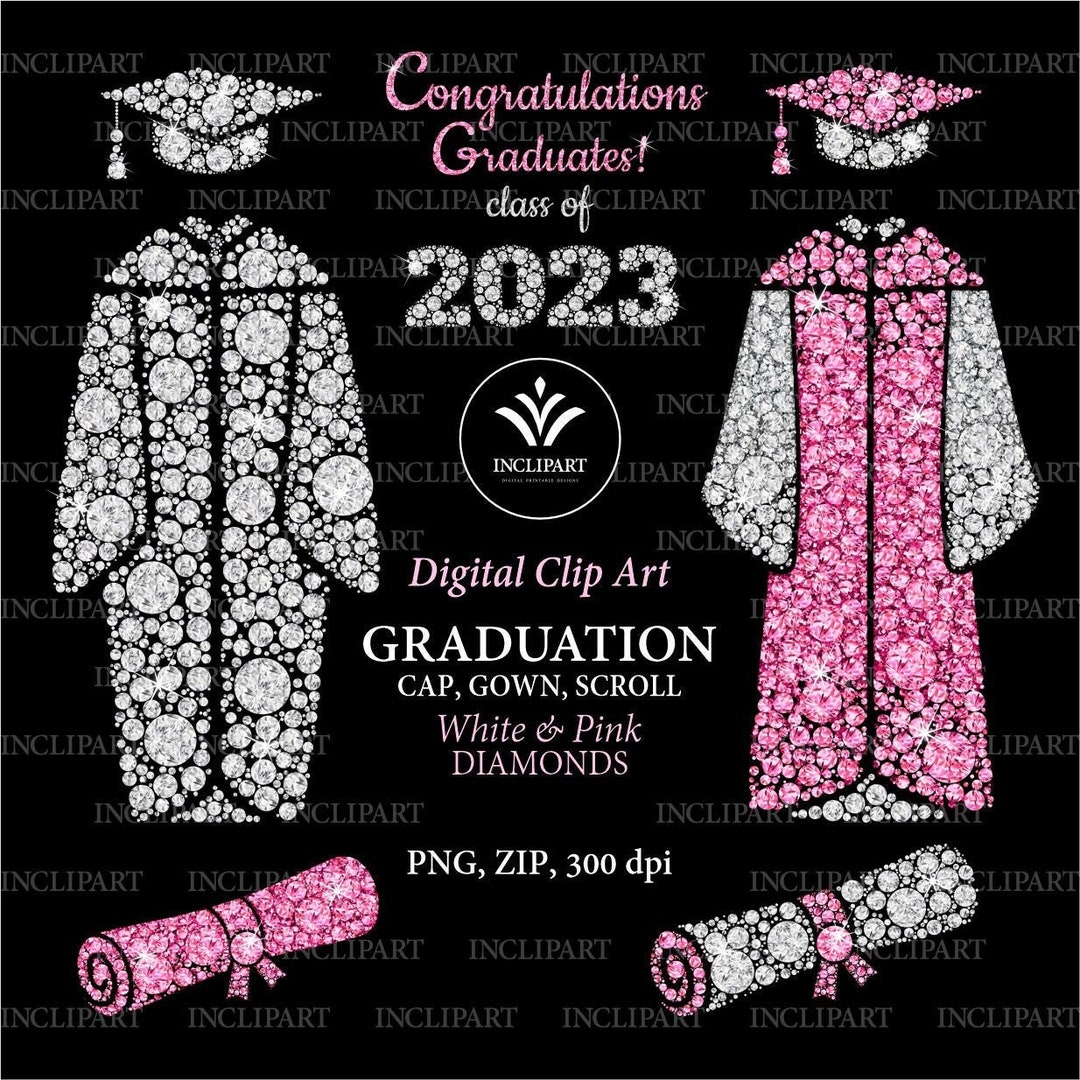 Graduation Diamond Digital Clip Art PNG Files. Cap Gown - Etsy