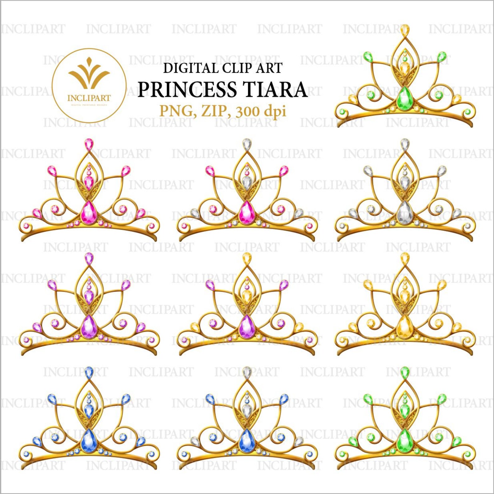Princess Tiara crown PNG digital clipart. Gold and diamonds | Etsy