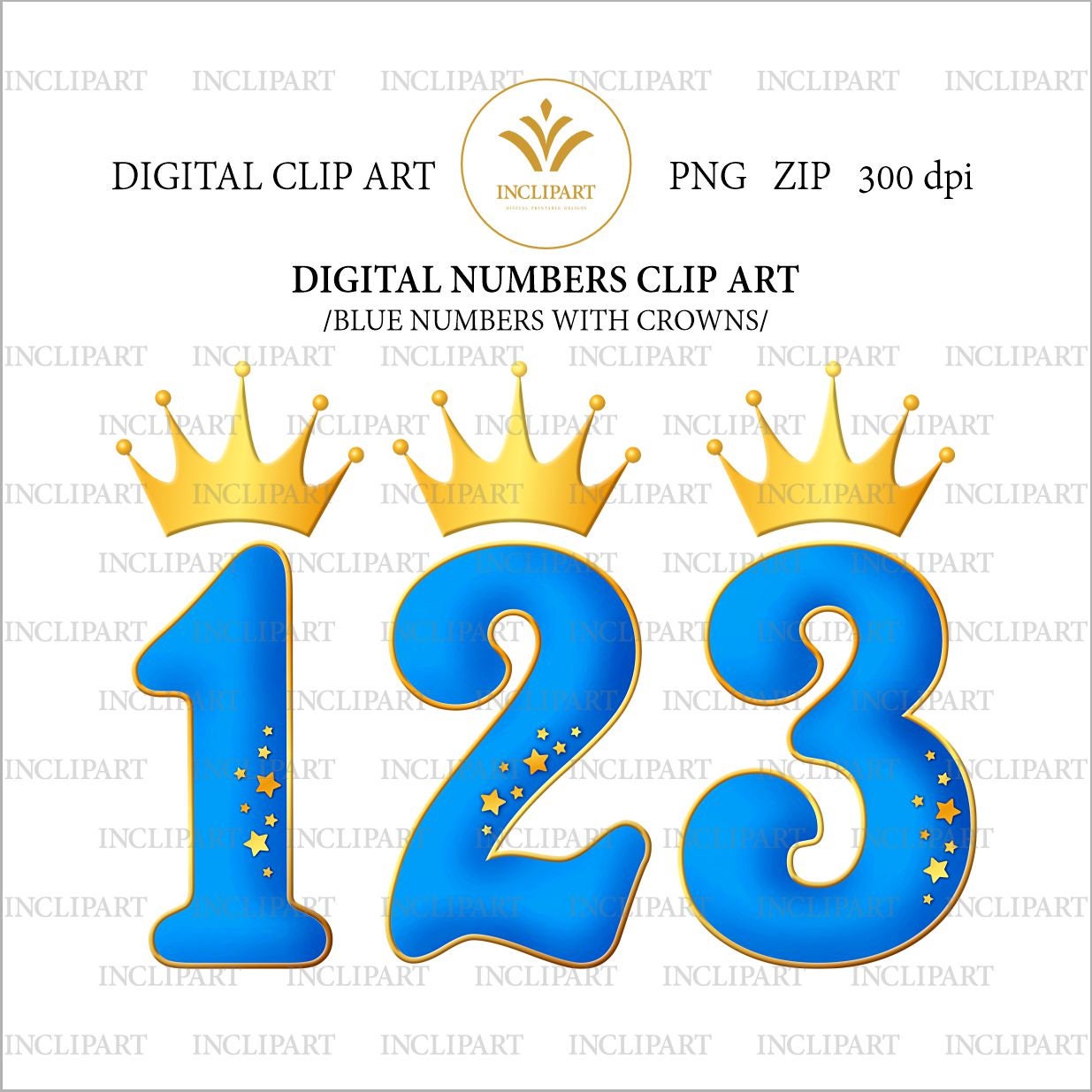 Princess Numbers PNG Clipart. Kids, Party, Birthday Blue Numbers With  Crowns Clip Art. H 7.6 Inches. Instant Download PNG Business Use - Etsy, image size:1235x1235