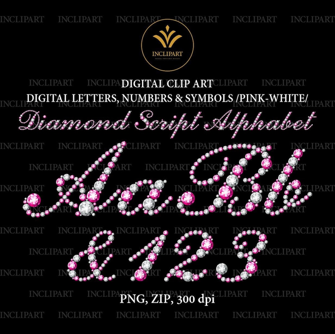 Diamond Alphabet Script PNG. Digital Letters, Numbers, Symbols Clip Art  PNG. White and Pink Rhinestone Letters Clipart. Instant Download PNG - Etsy