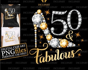 50 & fantastisch. 50e verjaardag digitale clipart PNG-formaat. Damesfeest, wit / zilver en goud hoge hak PNG-bestanden. Alleen voor persoonlijk gebruik.