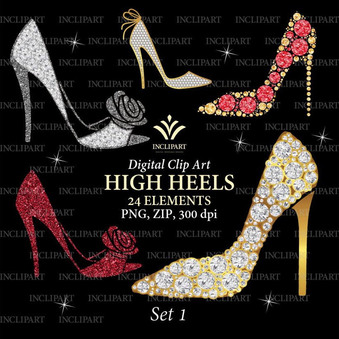 High Heel Shoes Clipart PNG Format. Diamond Gold Red Shoe - Etsy