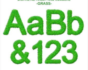 Grass Alphabet and Number clipart. Green grass letters numbers clip art. Summer clip art. Ester clipart. Instant download PNG. Business use